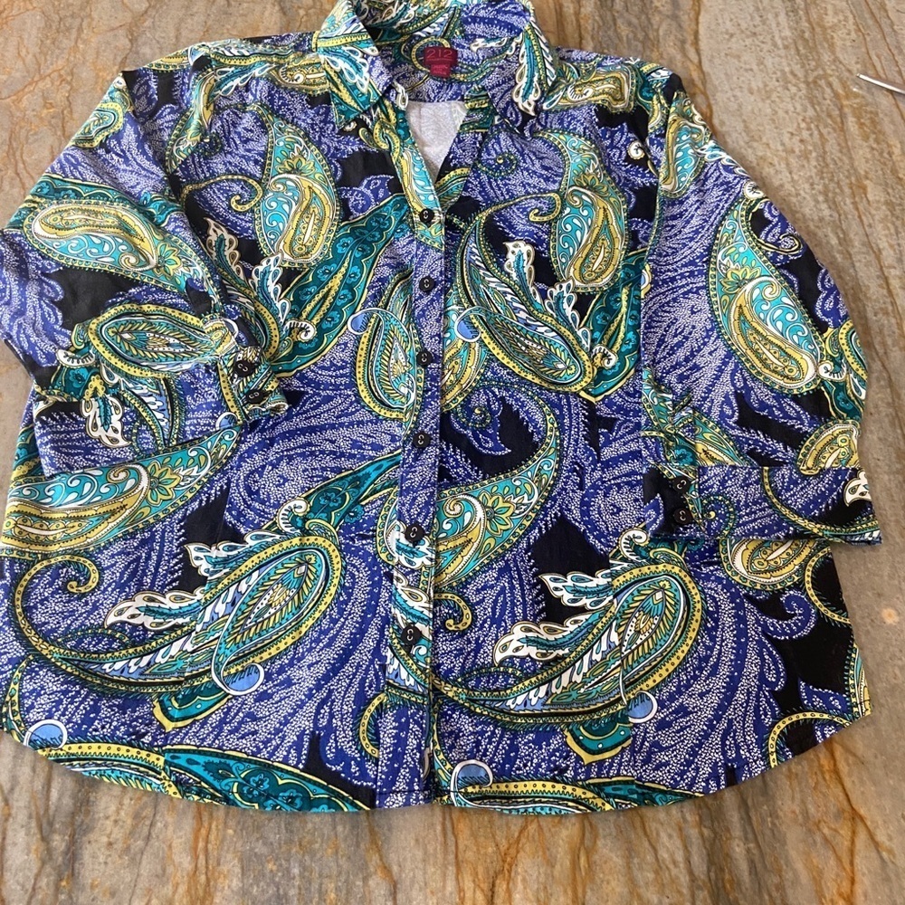 212 Collection Women's Paisley  Shirt Petite Stretch